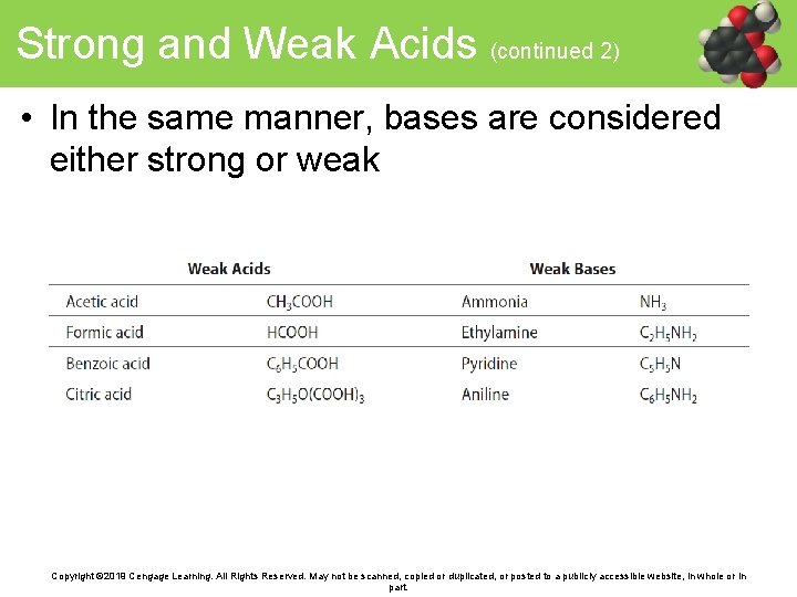 Strong and Weak Acids (continued 2) • In the same manner, bases are considered