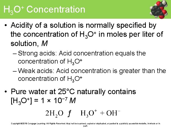 H 3 O+ Concentration • Acidity of a solution is normally specified by the
