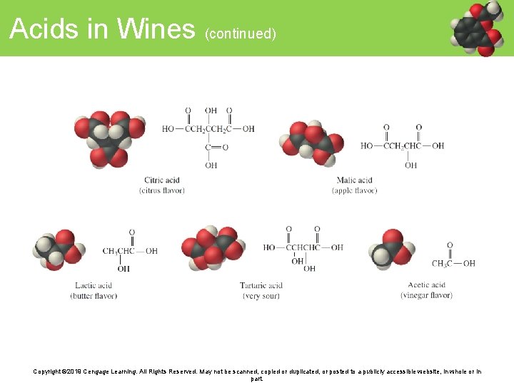 Acids in Wines (continued) Copyright © 2019 Cengage Learning. All Rights Reserved. May not