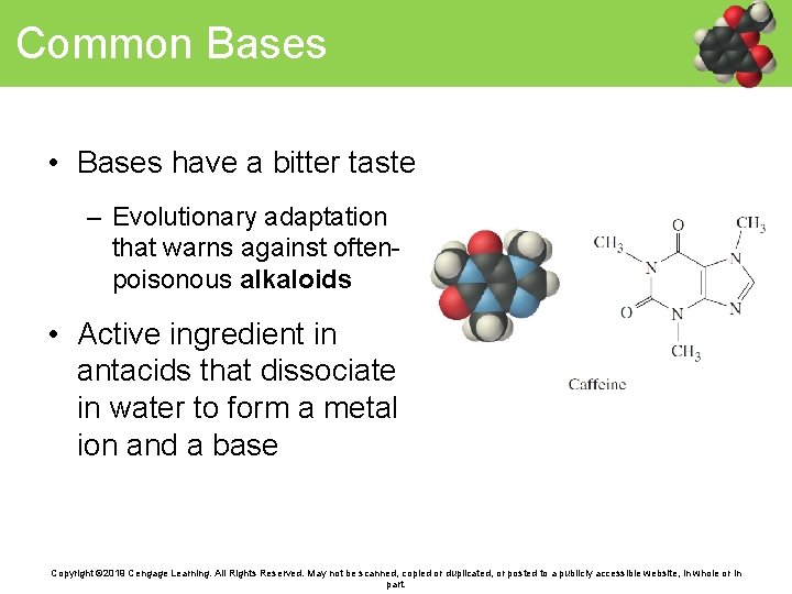 Common Bases • Bases have a bitter taste – Evolutionary adaptation that warns against