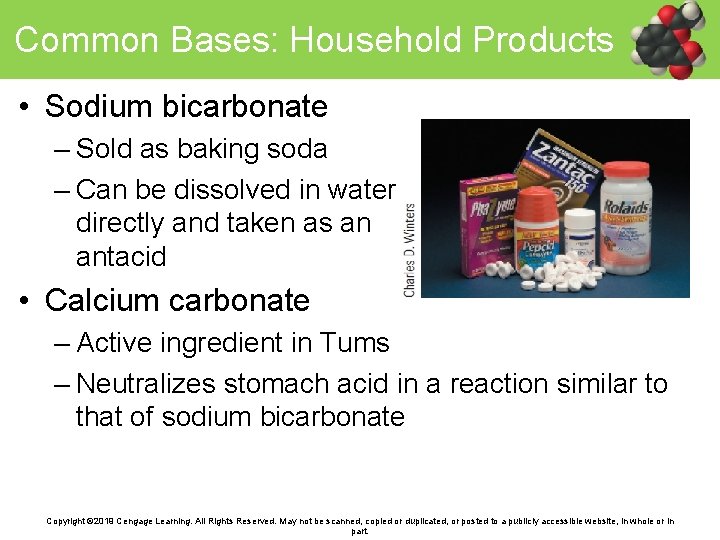 Common Bases: Household Products • Sodium bicarbonate – Sold as baking soda – Can