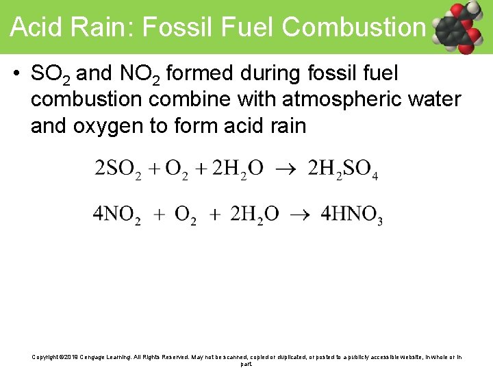 Acid Rain: Fossil Fuel Combustion • SO 2 and NO 2 formed during fossil
