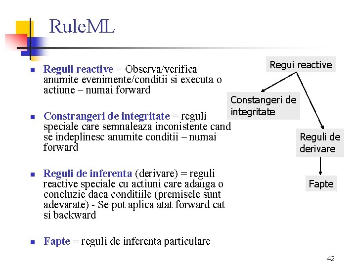 Rule. ML n n Reguli reactive = Observa/verifica anumite evenimente/conditii si executa o actiune
