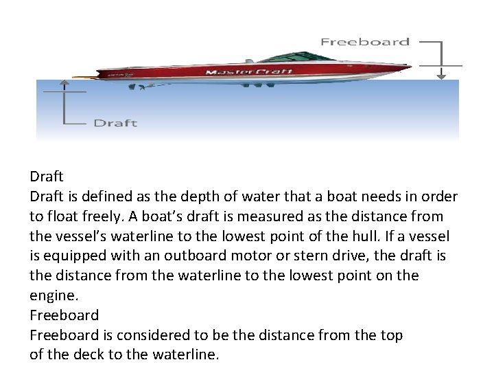 Draft is defined as the depth of water that a boat needs in order