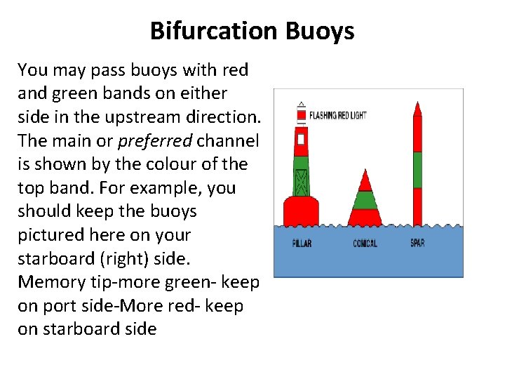 Lateral navigation buoys Upstream direction is the direction