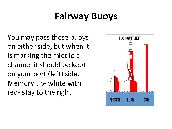 Fairway Buoys You may pass these buoys on either side, but when it is