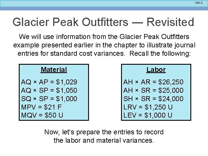 10 A-3 Glacier Peak Outfitters ― Revisited We will use information from the Glacier