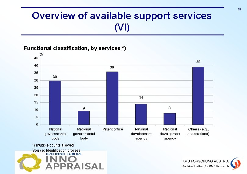 Overview of available support services (VI) Functional classification, by services *) *) multiple counts