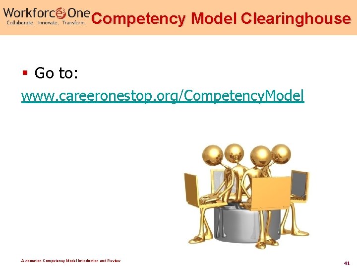 Competency Model Clearinghouse § Go to: www. careeronestop. org/Competency. Model Automation Competency Model Introduction