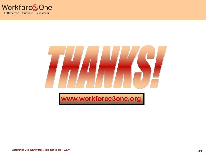 www. workforce 3 one. org Automation Competency Model Introduction and Review 49 