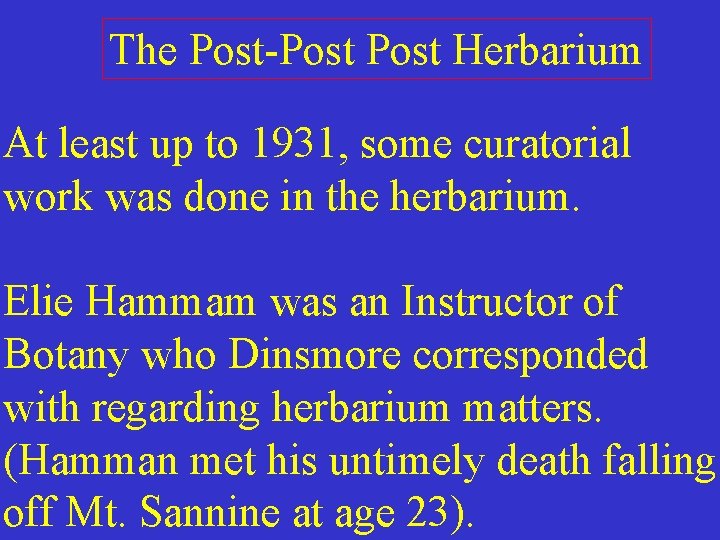 The Post-Post Herbarium At least up to 1931, some curatorial work was done in