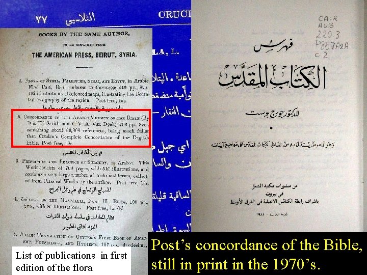 List of publications in first edition of the flora Post’s concordance of the Bible,