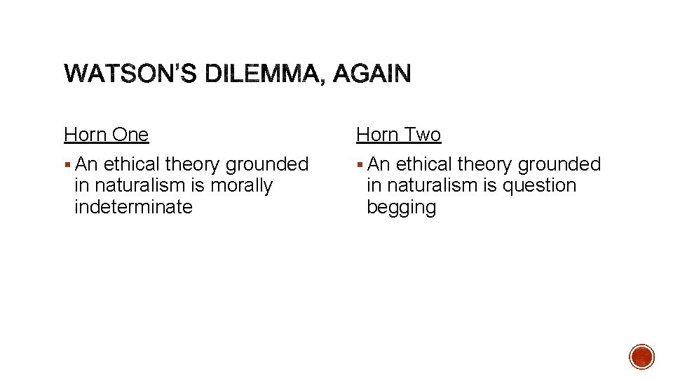 Horn One Horn Two § An ethical theory grounded in naturalism is morally indeterminate