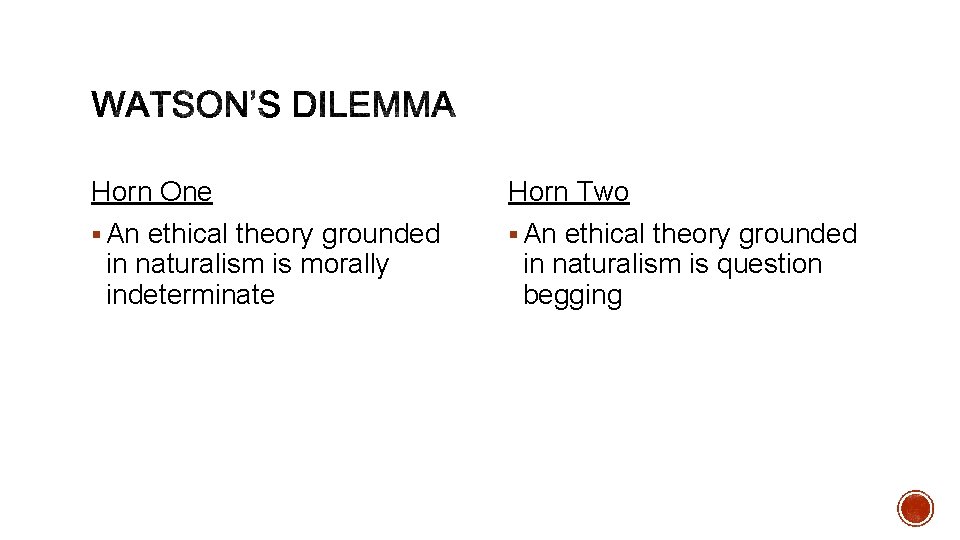 Horn One Horn Two § An ethical theory grounded in naturalism is morally indeterminate