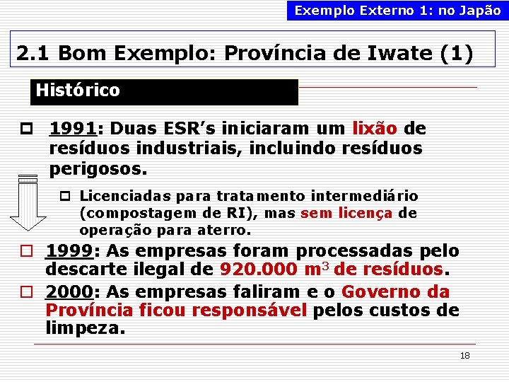 Exemplo Externo 1: no Japão 2. 1 Bom Exemplo: Província de Iwate (1) Histórico