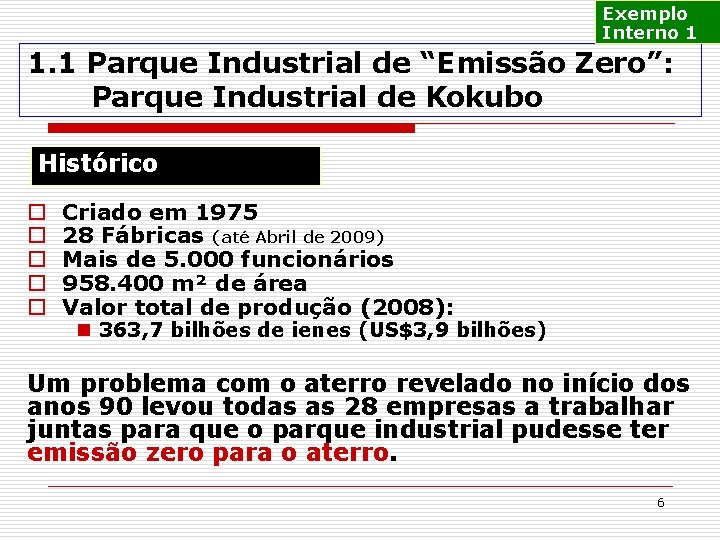 Exemplo Interno 1 1. 1 Parque Industrial de “Emissão Zero”: Parque Industrial de Kokubo