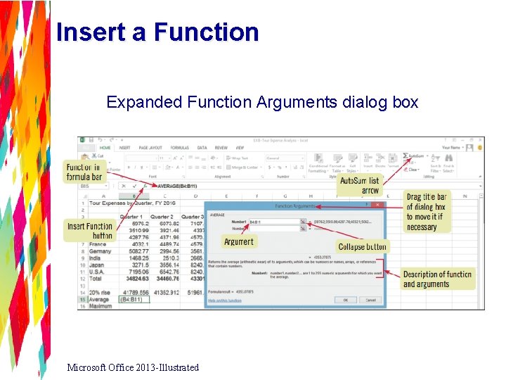 Insert a Function Expanded Function Arguments dialog box Microsoft Office 2013 -Illustrated 