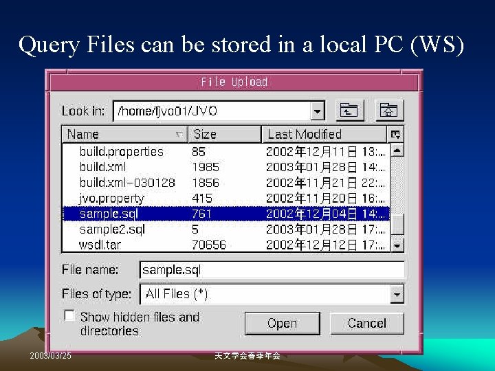 Query Files can be stored in a local PC (WS) 2003/03/25 天文学会春季年会 