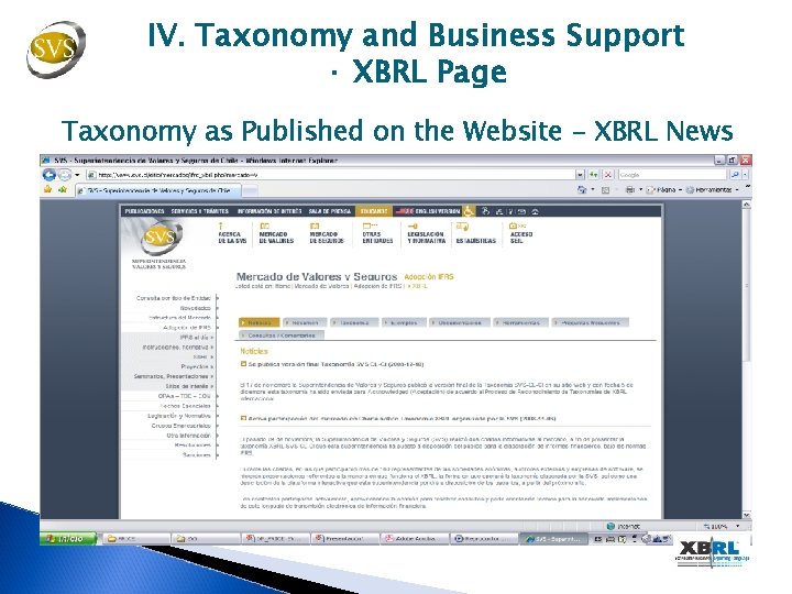 IV. Taxonomy and Business Support · XBRL Page Taxonomy as Published on the Website