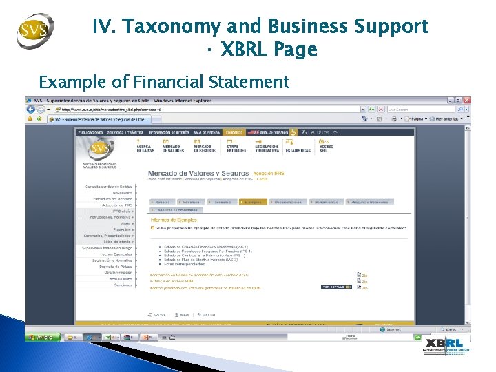 IV. Taxonomy and Business Support · XBRL Page Example of Financial Statement 