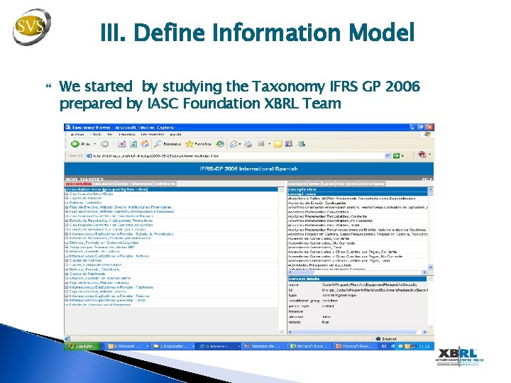 III. Define Information Model We started by studying the Taxonomy IFRS GP 2006 prepared