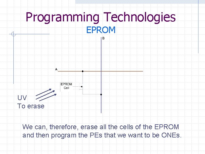 Programming Technologies EPROM UV To erase We can, therefore, erase all the cells of