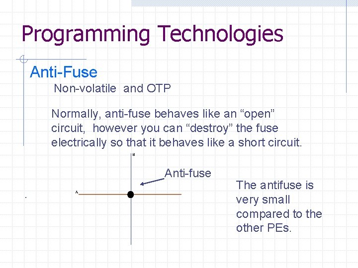 Programming Technologies Anti-Fuse Non-volatile and OTP Normally, anti-fuse behaves like an “open” circuit, however