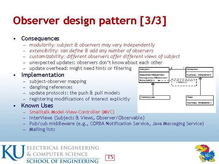 Observer design pattern [3/3] • Consequences ― ― ― modularity: subject & observers may