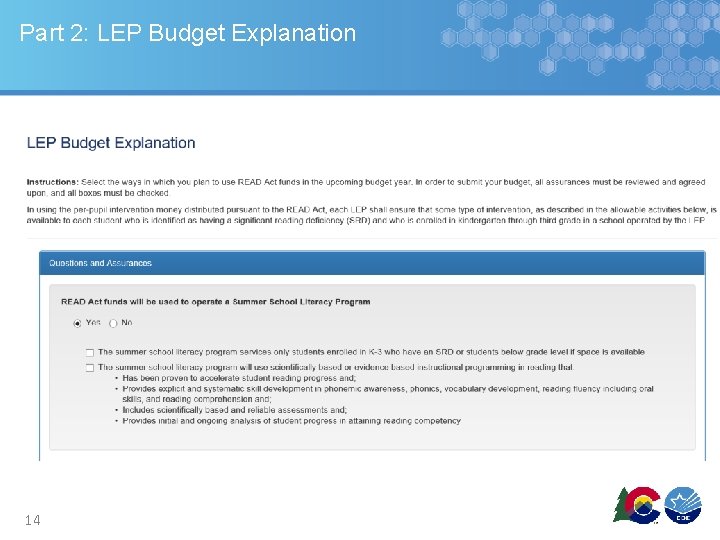 Part 2: LEP Budget Explanation 14 