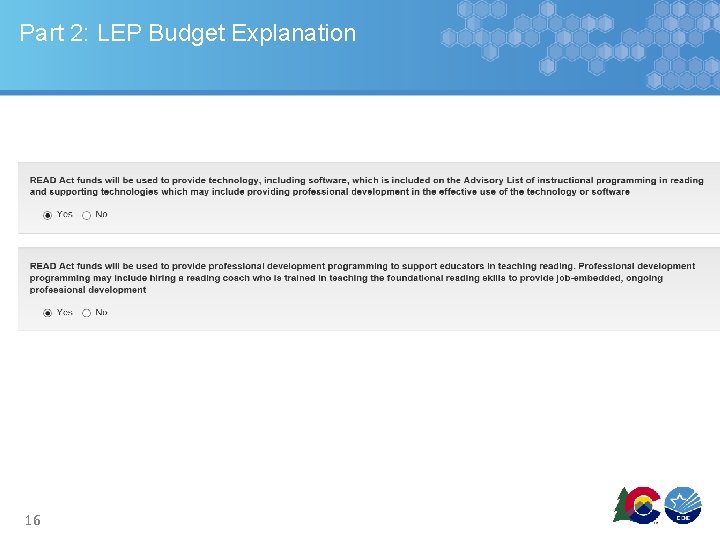 Part 2: LEP Budget Explanation 16 