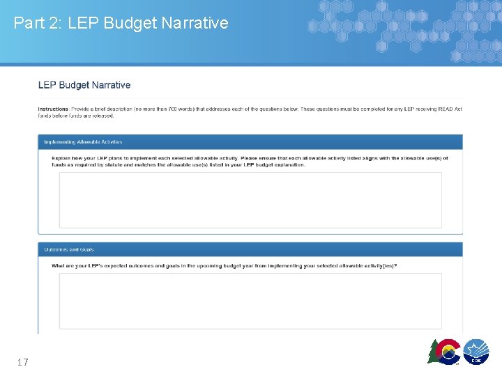 Part 2: LEP Budget Narrative 17 