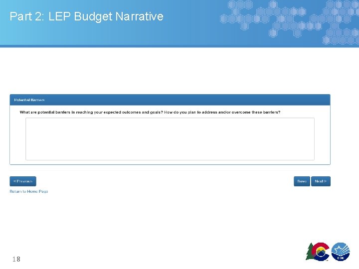 Part 2: LEP Budget Narrative 18 