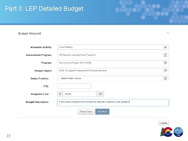 Part 3: LEP Detailed Budget 22 
