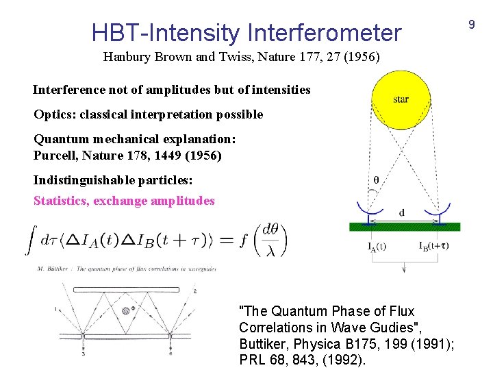 HBT-Intensity Interferometer Hanbury Brown and Twiss, Nature 177, 27 (1956) Interference not of amplitudes
