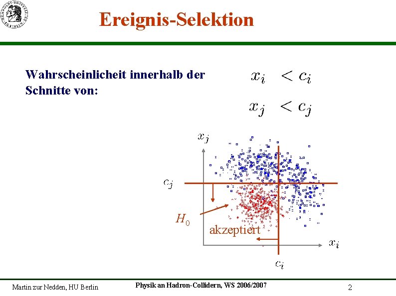 Ereignis-Selektion Wahrscheinlicheit innerhalb der Schnitte von: H 1 H 0 Martin zur Nedden, HU