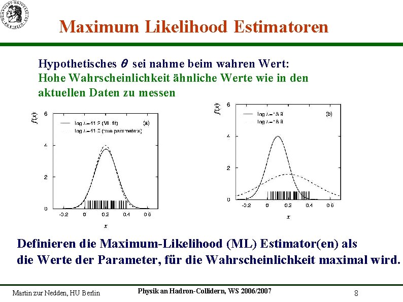 Maximum Likelihood Estimatoren Hypothetisches q sei nahme beim wahren Wert: Hohe Wahrscheinlichkeit ähnliche Werte