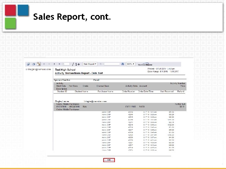 Sales Report, cont. 