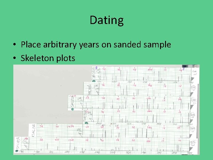 Dating • Place arbitrary years on sanded sample • Skeleton plots 