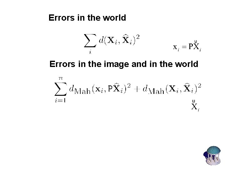 Errors in the world Errors in the image and in the world 