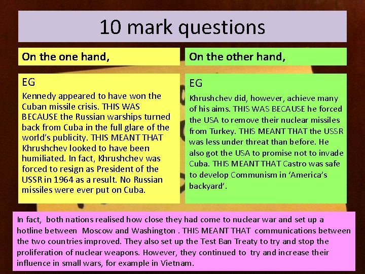10 mark questions On the one hand, On the other hand, EG EG Kennedy