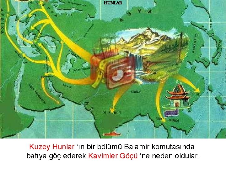 HUNLAR Kuzey Hunlar ‘ın bir bölümü Balamir komutasında batıya göç ederek Kavimler Göçü ‘ne