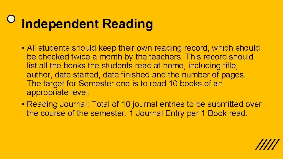 Independent Reading • All students should keep their own reading record, which should be