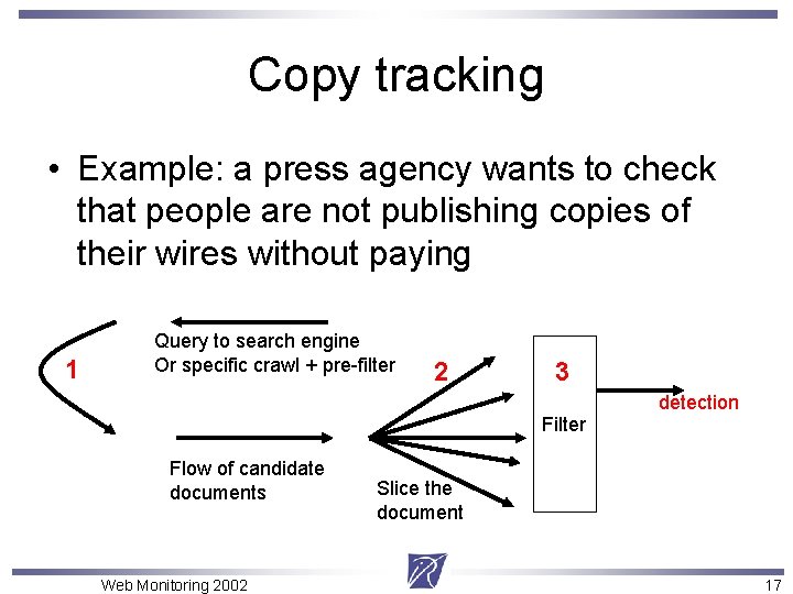 Copy tracking • Example: a press agency wants to check that people are not