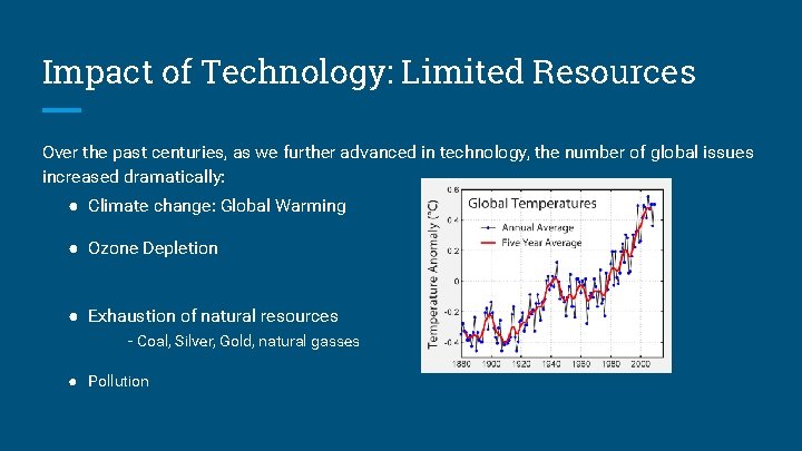 Impact of Technology: Limited Resources Over the past centuries, as we further advanced in