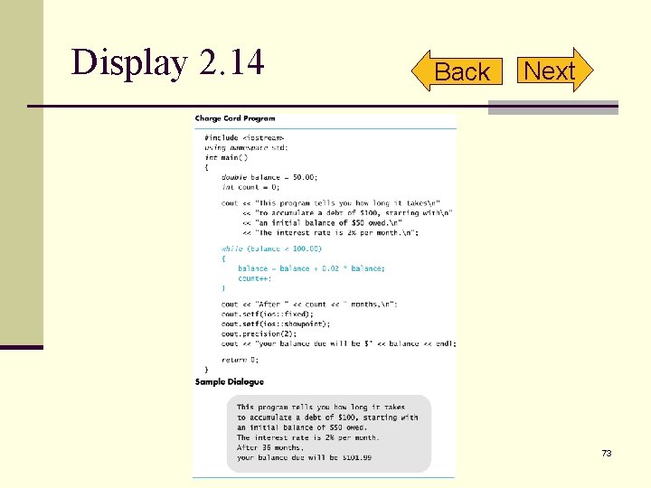 Display 2. 14 Back Next 73 Display 2. 14 Back Next 73