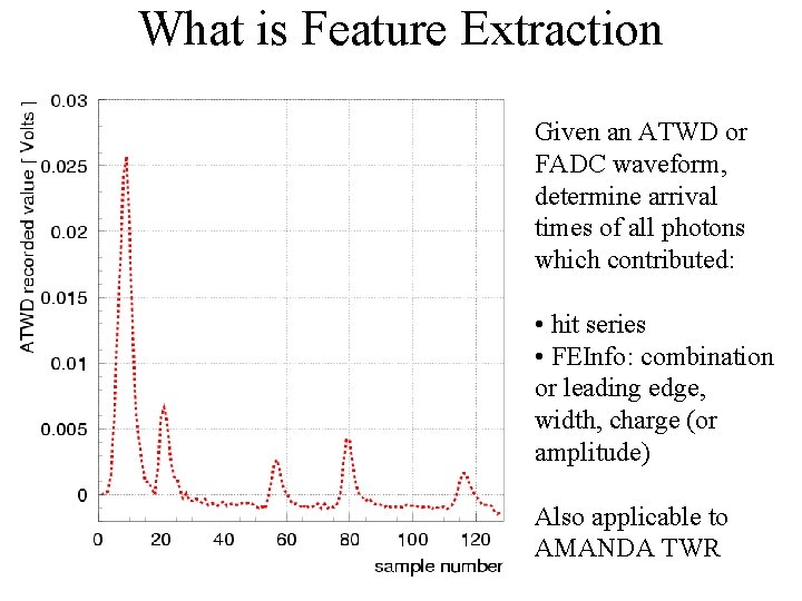 What is Feature Extraction Given an ATWD or FADC waveform, determine arrival times of