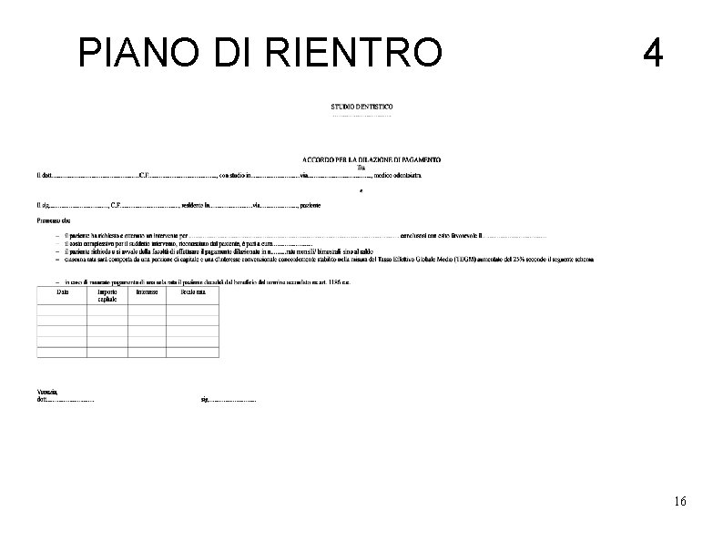 PIANO DI RIENTRO 4 16 