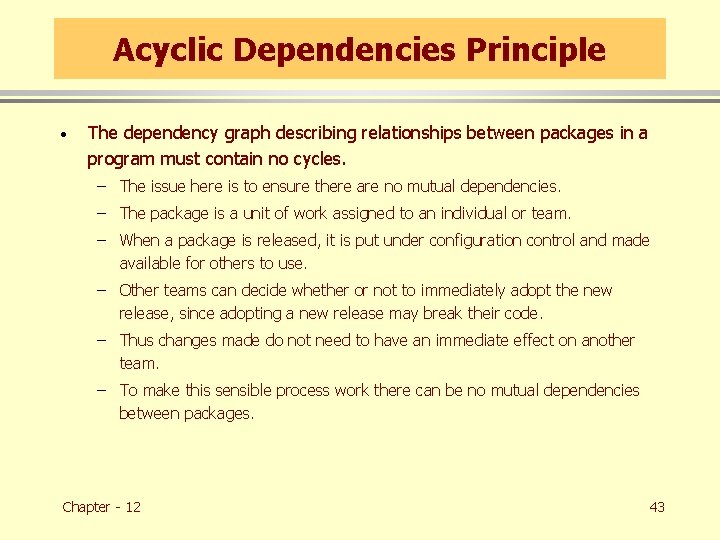 Acyclic Dependencies Principle · The dependency graph describing relationships between packages in a program