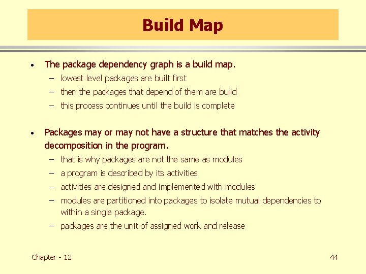 Build Map · The package dependency graph is a build map. – lowest level