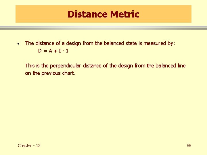 Distance Metric · The distance of a design from the balanced state is measured